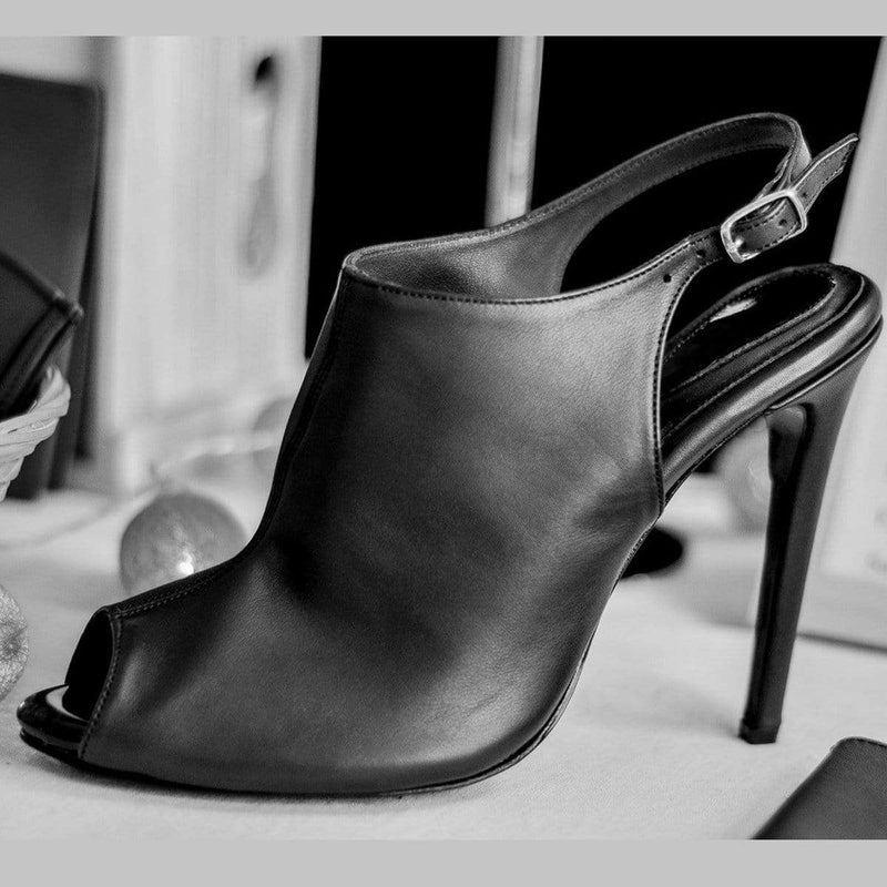 "Elle", Matte black, Handmade heeled sandal