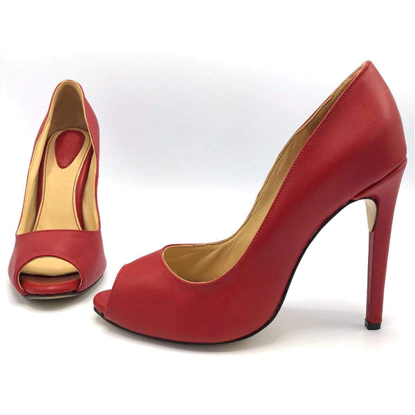 "Maria", Red pump with high heel, handmade